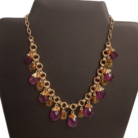 AVON BRIOLETTE PURPLE FAUX AMETHYST DROP & COIN VINTAGE NECKLACE & EARRING SET - Picture 2 of 5